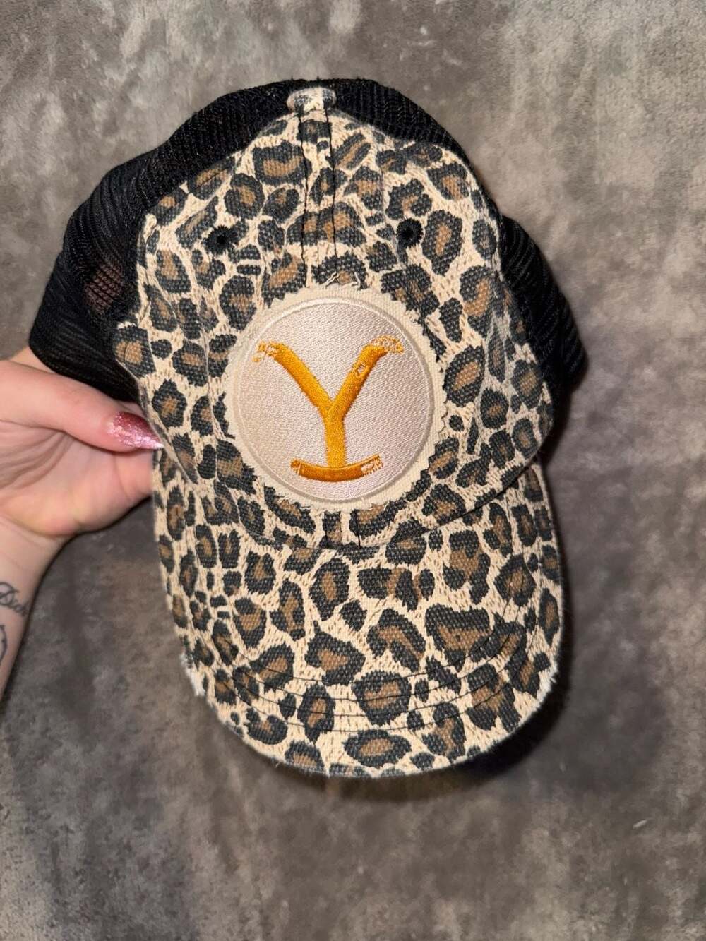 Yellowstone Dutton Ranch Logo Leopard Print Trucker Hat One Size